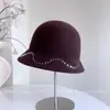 Sombrero de Pescador Ondulado con Perlas y Cristales Cosido a Mano para Mujer, Sombrero de Fieltro de Lana Australiana para Otoño e Invierno, Sombrero de Moda Versátil