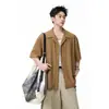 Camisa Hueca de Cuello Cubano Estilo Old Money para Hombres y Mujeres, Camisa de Manga Corta con Diseño High Street de Verano, Top Holgado Vintage de Media Manga