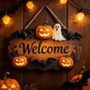 Placas decorativas de Halloween de melhor venda transfronteiriça com tema escuro: Placas de porta de bruxa, morcego, teia de aranha, decorações para lojas e pátios