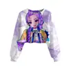 Huntrx Patrón Impreso en 3D Nuevo Estilo Transfronterizo Niñas Sudadera Corta Casual de Cuello Redondo