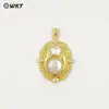 WT-JP390 Oval Texturizado Clássico Banhado a Ouro 18k Estrelas Pérola de Água Doce Redonda Acessório Artesanal Pingente