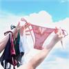 Calcinha Sexy de Renda com Cílios e Cadarço, Forro 100% Algodão, Cintura Baixa, Tanga Erótica Feminina, Estilo Amarrar Amigável à Pele