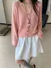 Cárdigan de punto de manga larga con cuello en V para mujer de principios de otoño, nuevo estilo coreano 2026, holgado, simple, calado, casual, top versátil