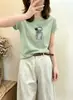Camiseta feminina de algodão canelado com fonte física de treze fileiras, direto da fábrica, top justo de manga curta, fornecimento exclusivo da segunda leva de verão