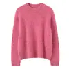 Novo Suéter Feminino Outono/Inverno 2026 Gola Redonda Fio Colorido com Pontos 100% Caxemira Pura Malha Grossa Manga Longa Camisa Base