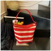 Bolsa de Tecido Grande Capacidade Estilo Coreano Transfronteiriça Feminina 2025 Nova Chegada Spliced de Lona Listrada Bolsa Dumpling Moderna Bolsa Transversal