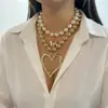 Collar de Perlas Artificiales con Cuentas Estilo Barroco Europeo y Americano, Único y Exagerado Collar de Corazón de Lava de Doble Capa Cadena para Suéter