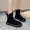 Botas de Neve Femininas Inverno 2025 Novo Estilo com Forro de Pelúcia, Espessadas e Quentes, Botas de Algodão com Sola Grossa, Sapatos de Algodão Grandes Marrons para o Nordeste