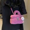 Bolsa de veludo de cordeiro para comércio exterior feminina 2024 nova moda portátil pequena quadrada versátil bolsa transversal de alta qualidade
