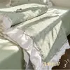 Diseño de luna creciente estilo coreano con borde de encaje grande, juego de cuatro piezas de colcha de verano de gasa de doble capa 100% algodón, colcha de verano fresca estilo princesa, colcha fina para aire acondicionado