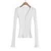 CL24184-24 Otoño Nuevo Francés Simple Básico Ajustado Top Fondo Cuello en V Suéter de Manga Larga