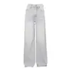Jeans Cinza de Cintura Alta Wide Leg de Luxo para Mulheres, Novo Estilo Primavera 2026, Cintura Alta, Caimento Solto, Emagrecedor, Lavado, Estampa Floral, Calça de Comprimento Total