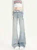 Jeans azules claros para mujer, nueva moda de otoño, pantalones acampanados adelgazantes, holgados y versátiles, no ajustados, pantalones ligeramente acampanados A14123
