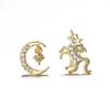 Pendientes Simples de Temperamento Estilo Coreano Europeo y Americano Estudiante Estilo Occidental Joyería para Orejas de Viajero Pendientes Asimétricos de Luna y Unicornio