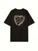 Camiseta Redonda de Mujer Negra con Estampado Geométrico de Letras 180G Transfronteriza