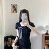 Elegante camiseta de manga corta con lunares y lazo para mujer, nuevo diseño de verano, única, hermosa, elegante y estilizada