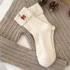 Calcetines de Navidad personalizables para mujer, calcetines de algodón lindos de caña media para otoño e invierno, calcetines gruesos lindos estilo japonés con bordado de dibujos animados