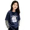Camiseta de Manga Larga a Rayas de Algodón Puro Estilo Coreano para Niñas 2026 Nuevo Estilo Primavera/Otoño Talla Mediana a Grande Infantil Holgada Camiseta Básica de Cuello Redondo