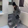 2025 Nuevo Otoño e Invierno Estilo Coreano para Mujer Suelto Largo hasta la Rodilla Cuello Redondo Vestido Falda Larga Sudadera de Manga Larga Rayada