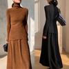 Traje Combinado Estilo Tweed Hepburn Invierno Profundo para Mujer 2024 Nuevo Otoño e Invierno Jersey Pequeño Interior a Juego Falda Conjunto de Dos Piezas