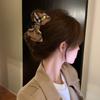 [Chá de Pêssego] Boa versão!! Presilha de Laço Xadrez Clássico Outono e Inverno Feminino Parte Traseira da Cabeça Tubarão Grampo de Cabelo Acessório de Cabelo