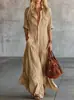 Moda de verano para mujer europea y americana, cruce de fronteras, nuevo vestido camisa casual suelto de color liso con botones y cinco mangas, con bolsillo