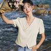 Tops y camisetas de manga corta con cuello en V de estilo veraniego 2025, con aspecto adelgazante y que reducen la edad, personalizados para mujer, estilo pequeño fresco y moderno, camisas de chifón