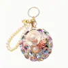 Espejo de Maquillaje Redondo Conveniente con Cadena para Llavero Colgante Decoración de Bolso de Moda Regalo Pequeño para Parejas