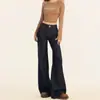 Calça Jeans Wide Leg Flare Azul Escuro para Mulheres 2025 Nova Outono Petite Solta Emagrecimento Caimento Boca de Sino