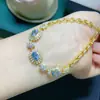 Pulsera de Topacio Azul Suizo Natural Puro Cuerpo Completo de Red Calidad Piedra Principal Tamaño 5*7mm Plata 925 Incrustación Seiko