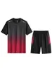 Roupas de ginástica masculinas, traje esportivo de seda gelada de secagem rápida, manga curta outono e inverno, shorts para corrida matinal, badminton, sala de treino de basquete