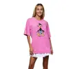 Camiseta de Verão Nova de Algodão Puro com Manga Curta Estilo Retrô Vintage Americano Lavado com Estampa de Pato Desenho Animado Fofo Top Cruzamento de Fronteiras