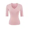 Camiseta de Manga Media con Cuello en V Ajustada al Cuerpo para Mujer, Pure Desire Hot Girl, Cómoda para el Verano, Ceñida a la Cintura, Favorecedora y Elegante