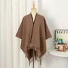 Nova capa quente de cor sólida com borda triangular costurada e fenda para viagem em Sichuan e Xizang, xale de cor única para comércio transfronteiriço