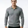 Suéter masculino de outono e inverno, de manga comprida, cor sólida, com gola dobrável, de tricô, versátil, simples, moderno e com estilo "old money".