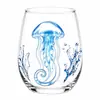 Copa de vino temática de Halloween con patrones de fantasma, gato negro, calavera y calabaza, copa de vidrio decorativa con ambiente festivo