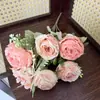Rosa artificial estilo vintage con bordes quemados, colores mixtos, capullos de rosa de 6 puntas, flores artificiales para el hogar, bodas y decoración nupcial, ramo de flores artificiales
