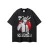 Camiseta de manga corta de marca de moda nacional con estampado de dibujos animados japoneses, lavable a máquina, estilo hip hop, para hombre y mujer, de media manga.