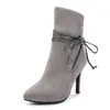 Botas de Salto Alto com Bico Fino e Laço Botas de Cavaleiro Novas Botas Europeias e Americanas Outono e Inverno Exportação para Lista de Desejos da Amazon