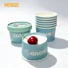 Tazón de Papel Desechable para Helado de 4 oz (135 ml) Taza de Yogur al por Mayor Personalizado con Patrón Impreso y Tapa