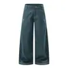 Jeans retro americanos de pierna ancha para hombre, moda urbana con costuras de contraste, bolsillos bordados, pantalones rectos holgados, corte limpio