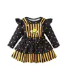 2025 Nueva Ropa Infantil al por Mayor Sudadera de Manga Larga con Lunares para Bebé Niña Traje de Falda con Tirantes Bordada de Abejita