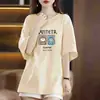 Comércio Exterior Transfronteiriço Comércio Exterior Manga Curta Estampado Nicho Verão Simples Versátil Solto Estilo Preguiçoso Emagrecedor Camiseta Top Feminino