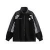 Sudadera cárdigan de cuello alto a rayas de color block estilo americano para hombre, sudadera deportiva casual versátil holgada de estilo universitario a la moda