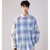 Camisa a cuadros con bloques de color estilo japonés para hombre, primavera y otoño, marca de moda, elegante y sofisticada, chaqueta camisa casual holgada para adolescentes