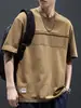 Nueva camiseta de manga corta para hombre de talla grande con cuello redondo de verano, estilo retro americano, patchwork, top casual holgado de media manga para hombre
