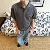 Camisa Polo Masculina de Verão Leve de Luxo Solta Casual com Estampa Xadrez Romana Estilo Old Money Vintage de Manga Curta