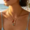 Collar Colgante Pez Pequeño y Tortuga Estilo Vacacional Transfronterizo Europeo y Americano, Collar Clavícula Cadena Fina de Coral y Estrella de Mar Temática Oceánica