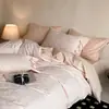 Conjunto de quatro peças em jacquard arejado estilo vintage com cadarço, 100% algodão de fibra longa, roupa de cama macia para dormir sem roupa