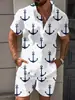 Venta Caliente de Verano Estampado de Rayas 3D Holgada Casual Estilo Vacacional de Moda Hombres Solapa Manga Corta Conjunto de Camisa
